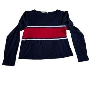 Planet Gold Womens Navy Long Sleeve Top With Red & White Stripe Size L